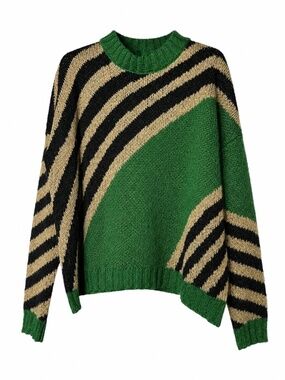 Niccolai Mohair Blend Stripe Sweater Green Black Italian Knit Medium